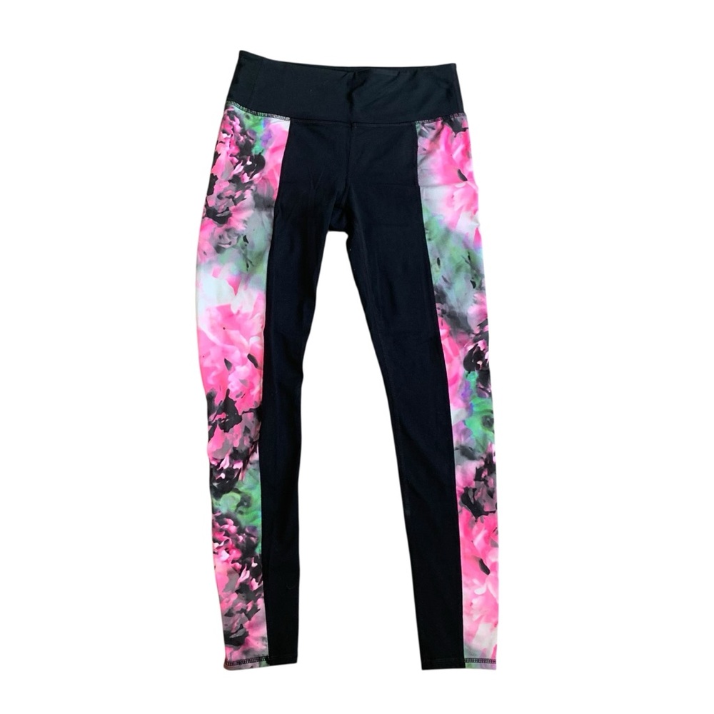 Athleta Black and Pink Floral Leggings